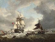 George Webster A '74' shortening sail as she passes through the entrance to Portsmouth harbour Spain oil painting artist